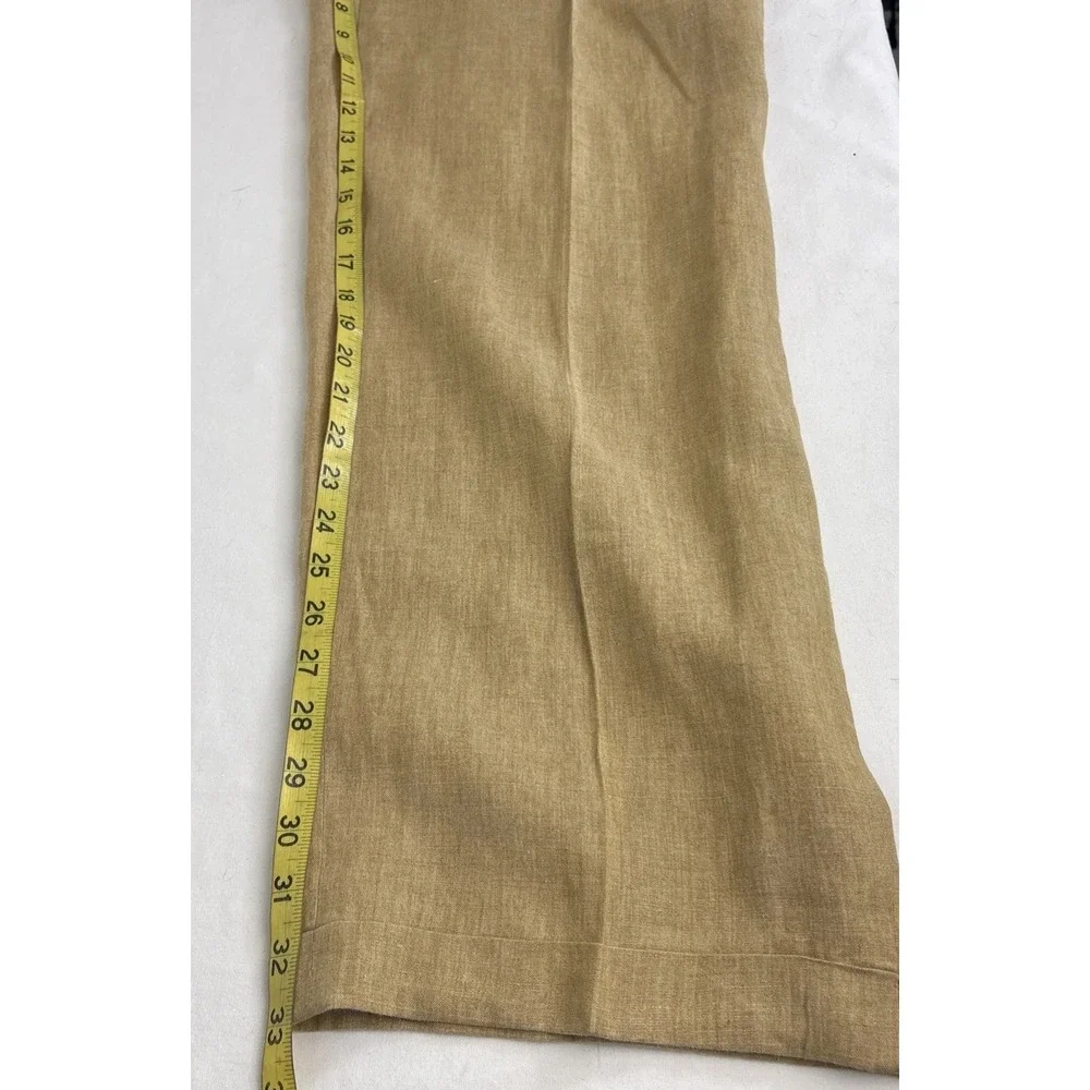 Hickey Freeman 100% Linen Trousers Mens 35x33 Tan Italy Pleat Cuffed Dress Pants